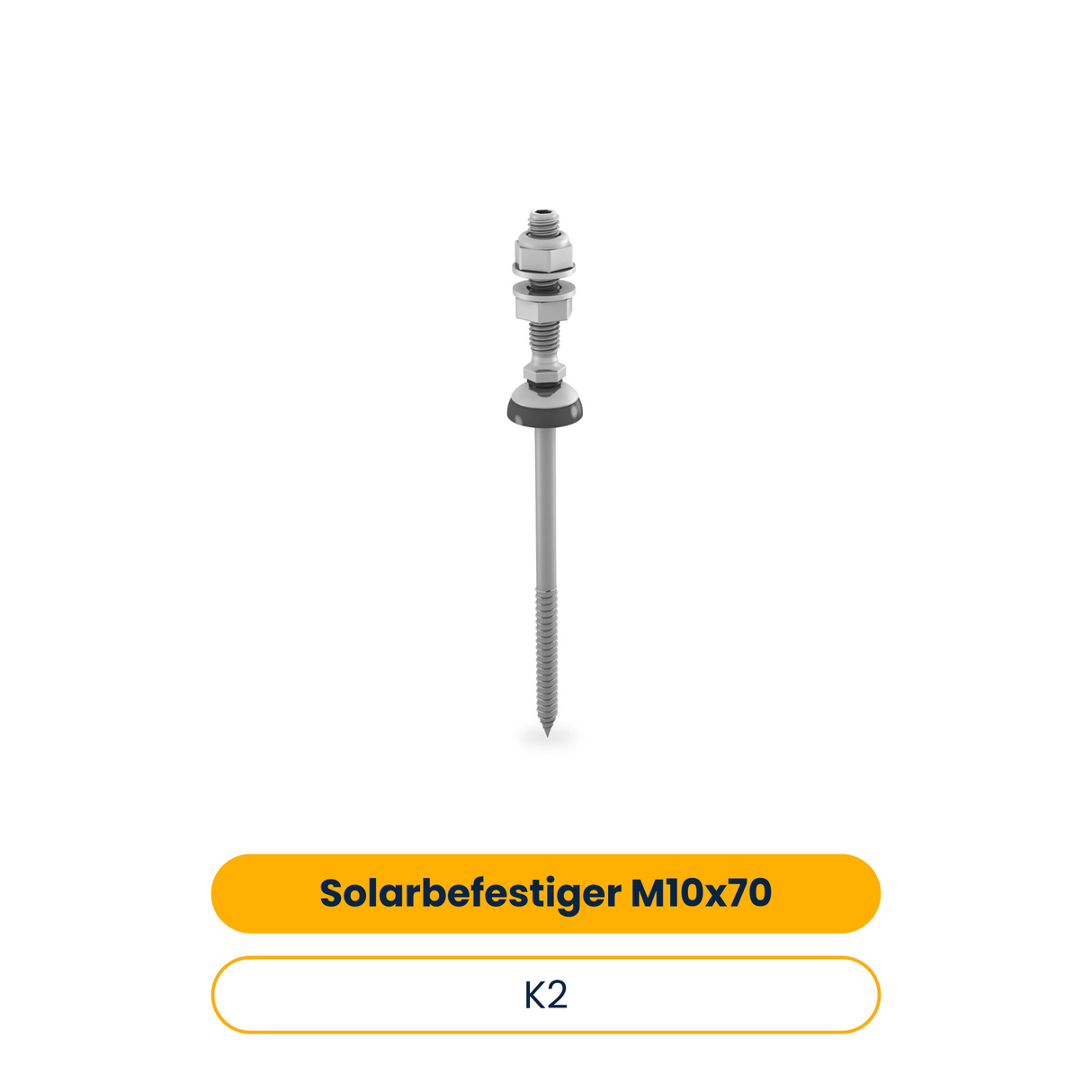 K2 Solarbefestiger M10x70 mit Faserzement Dichtung für Holz Unterkonstruktion - 130mm (25 Stk.) (Art.-Nr. 1006058)
