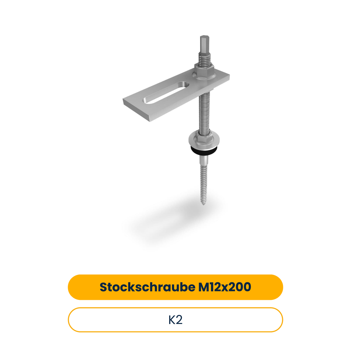K2 Stockschraube M12x200, vormontiert mit Adapterblech und Faserzementdichtung, für Holz Unterkonstruktion (Art.-Nr. 2000123)