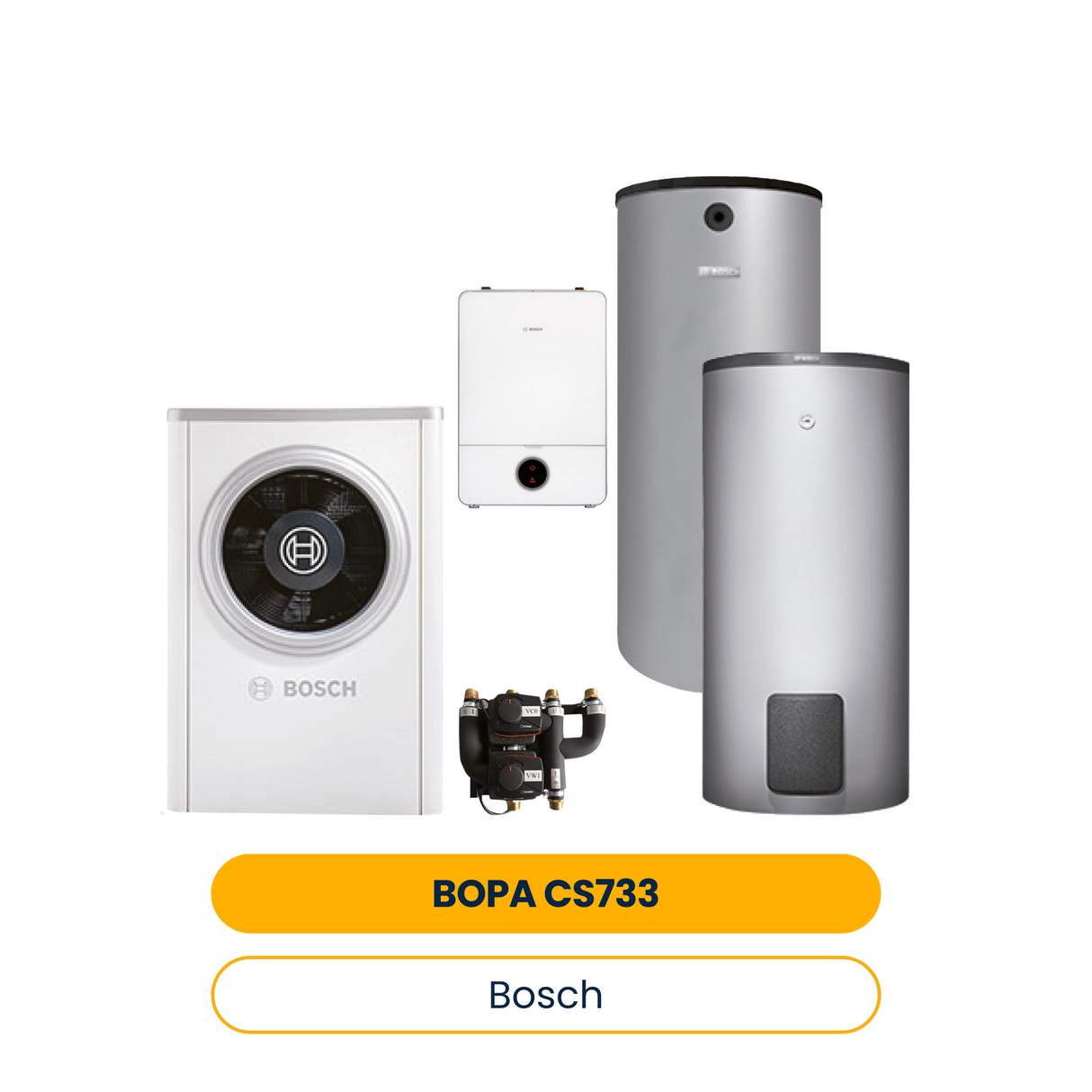 Pack pompe à chaleur air BOSCH BOPA CS733 CS7001i AW 7 OR-S, AWE9, BH120-5, WH290 (Réf. 7739623741)