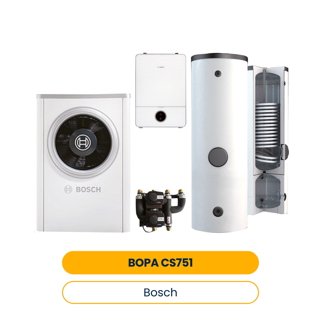 Pack pompe à chaleur air BOSCH BOPA CS751 CS7001iAW 5 OR-S, AWE9, BPU400-C, INPA (Réf. 7739620414)