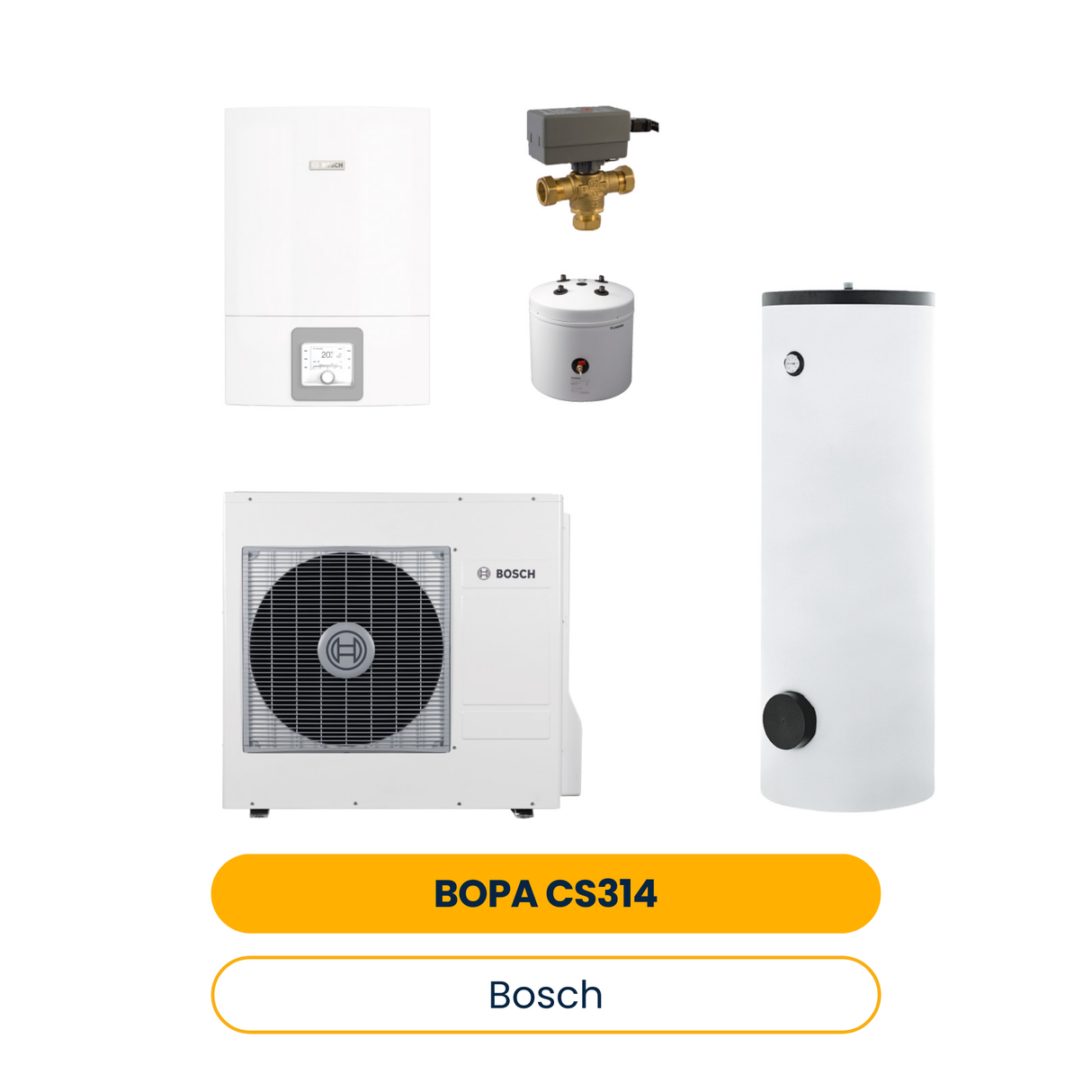 BOSCH Splitwärmepumpen-Paket BOPA CS314 CS3400iAWS 14OR-T/14E, BH120-5 1A, HR300 (Art.-Nr. 7739621485)