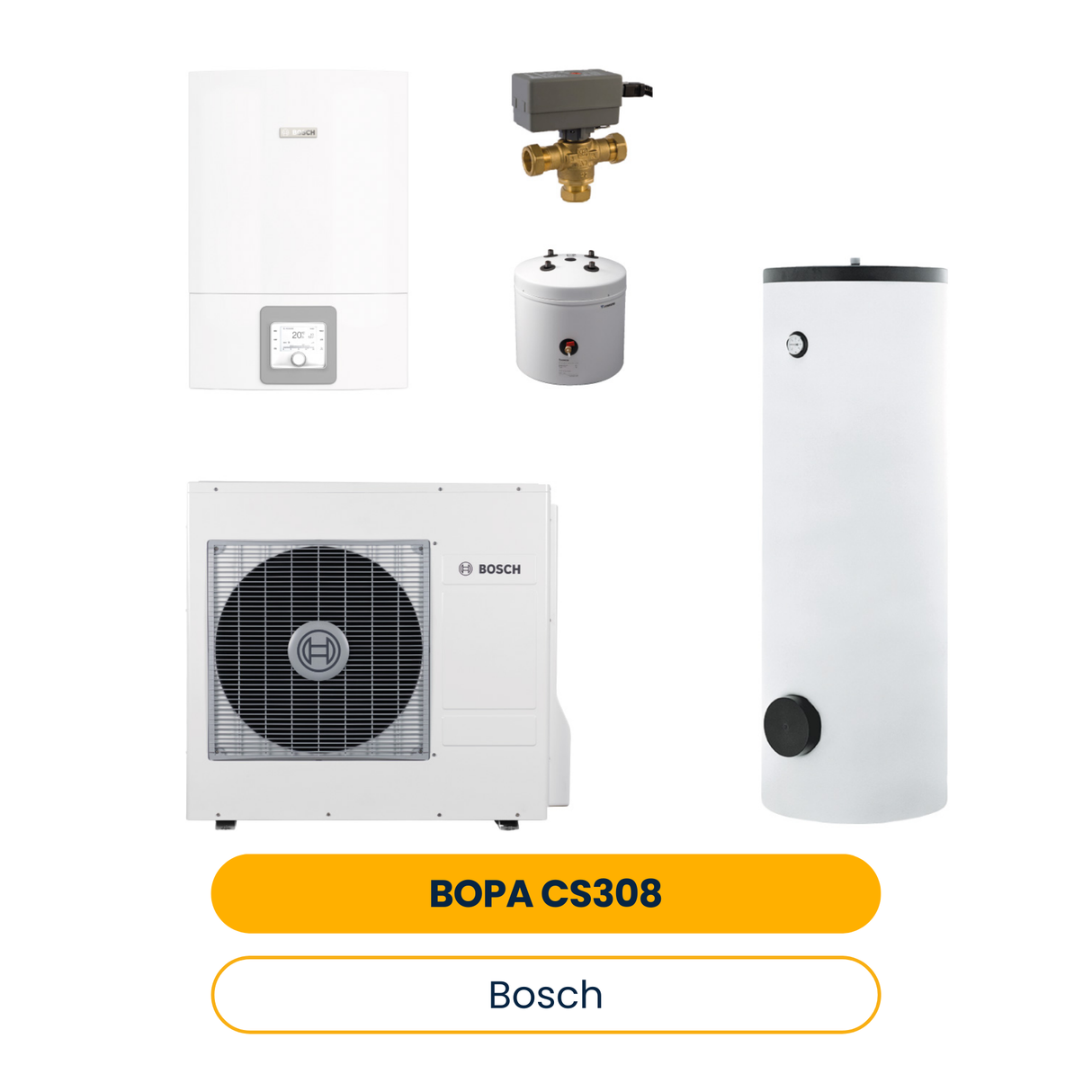 Pack pompe à chaleur split BOSCH BOPA CS308 CS3400iAWS 4 / 10 E, BST50, HR200, T-St. (Réf. 7739624348)