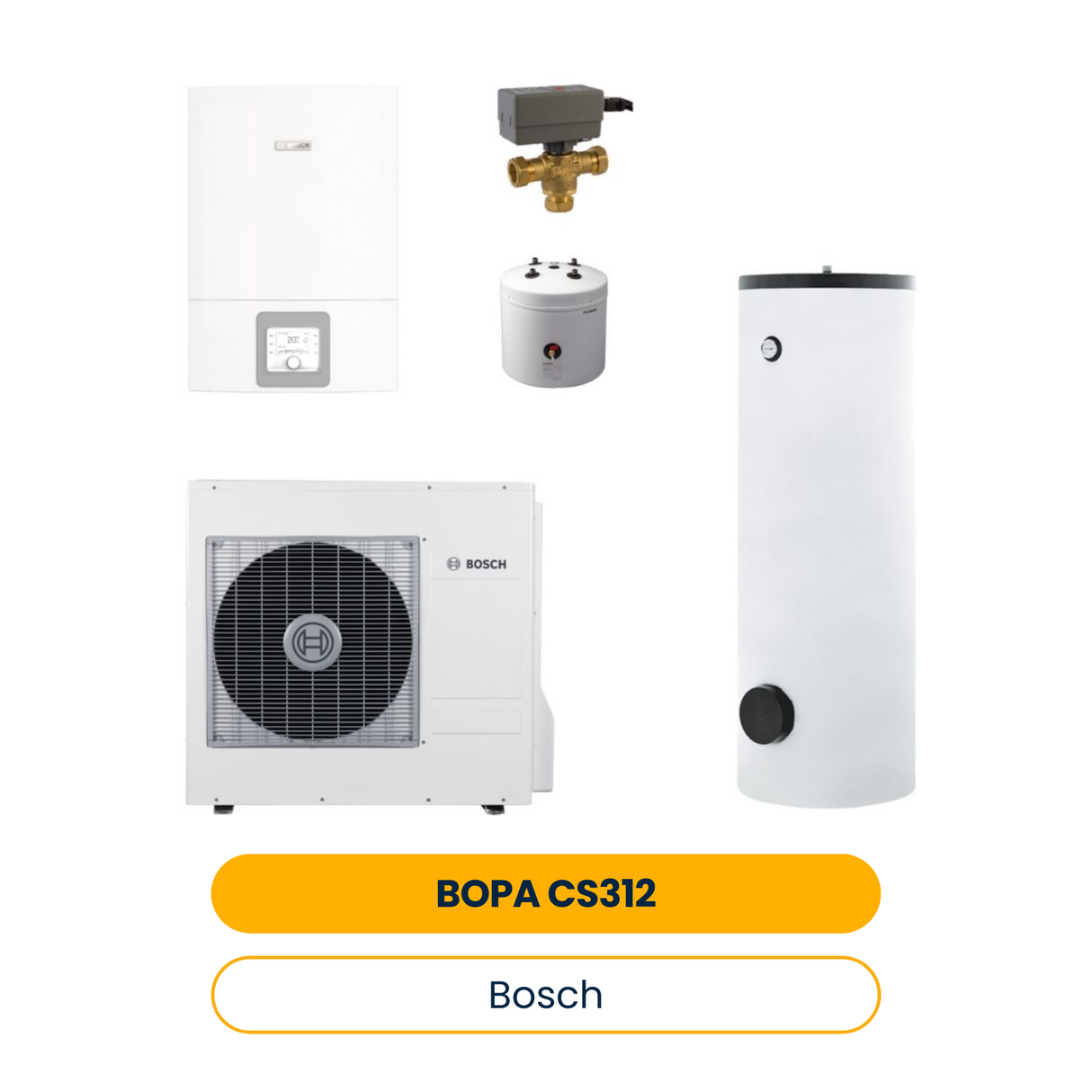 BOSCH Splitwärmepumpen-Paket BOPA CS312 CS3400iAWS 10OR-T/14E, BH120-5 1A, HR300 (Art.-Nr. 7739621489)