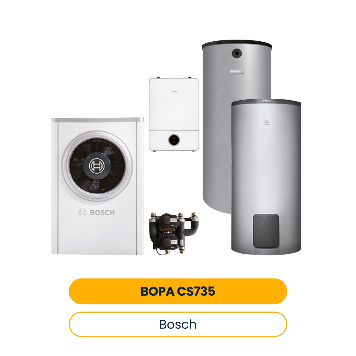 BOSCH Pack pompe à chaleur air BOPA CS735 CS7001iAW 13 OR-T, AWE17, BH200-5, WH370 (Réf. 7739623721)