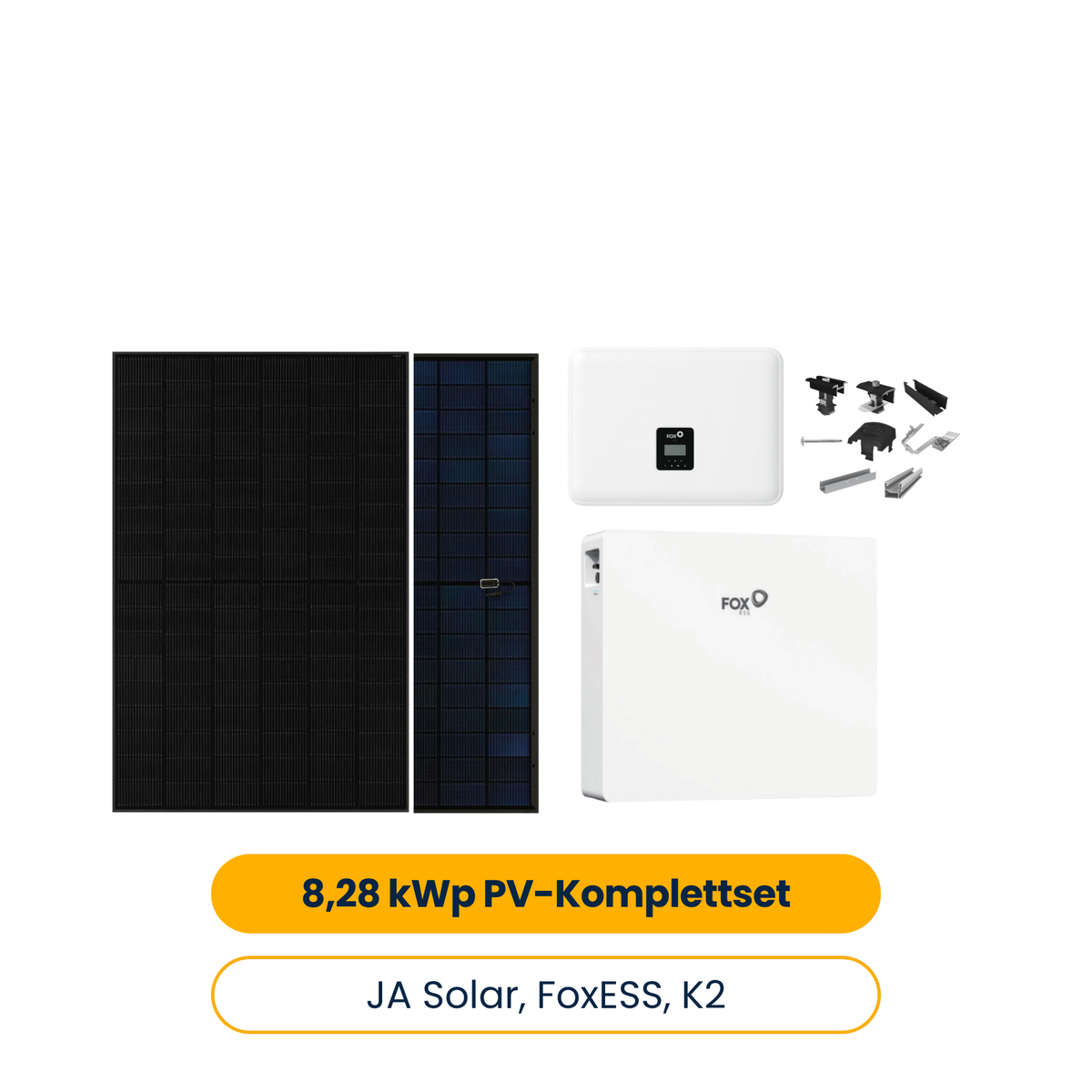 8,28 kWp PV-Komplettset – 18× JA Solar 460 W, FoxESS H3 Smart 8.0 Hybridwechselrichter, EK12 11,52 kWh Speicher & K2 Montageset