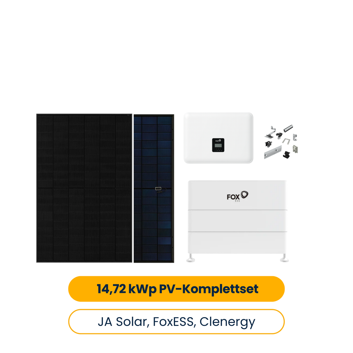 14,72 kWp PV-Komplettset – 32x JA Solar 460 W, FoxESS H3 Smart 15.0 Hybridwechselrichter, EQ5000-L3 14,76 kWh Speicher & Montageset